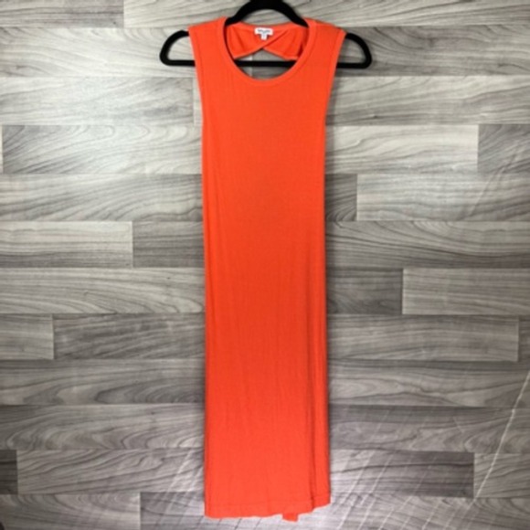 Splendid Dresses & Skirts - Splendid Womens Sheath Dress Orange Ribbed Knee Length‎ Open Back Scoop Neck S